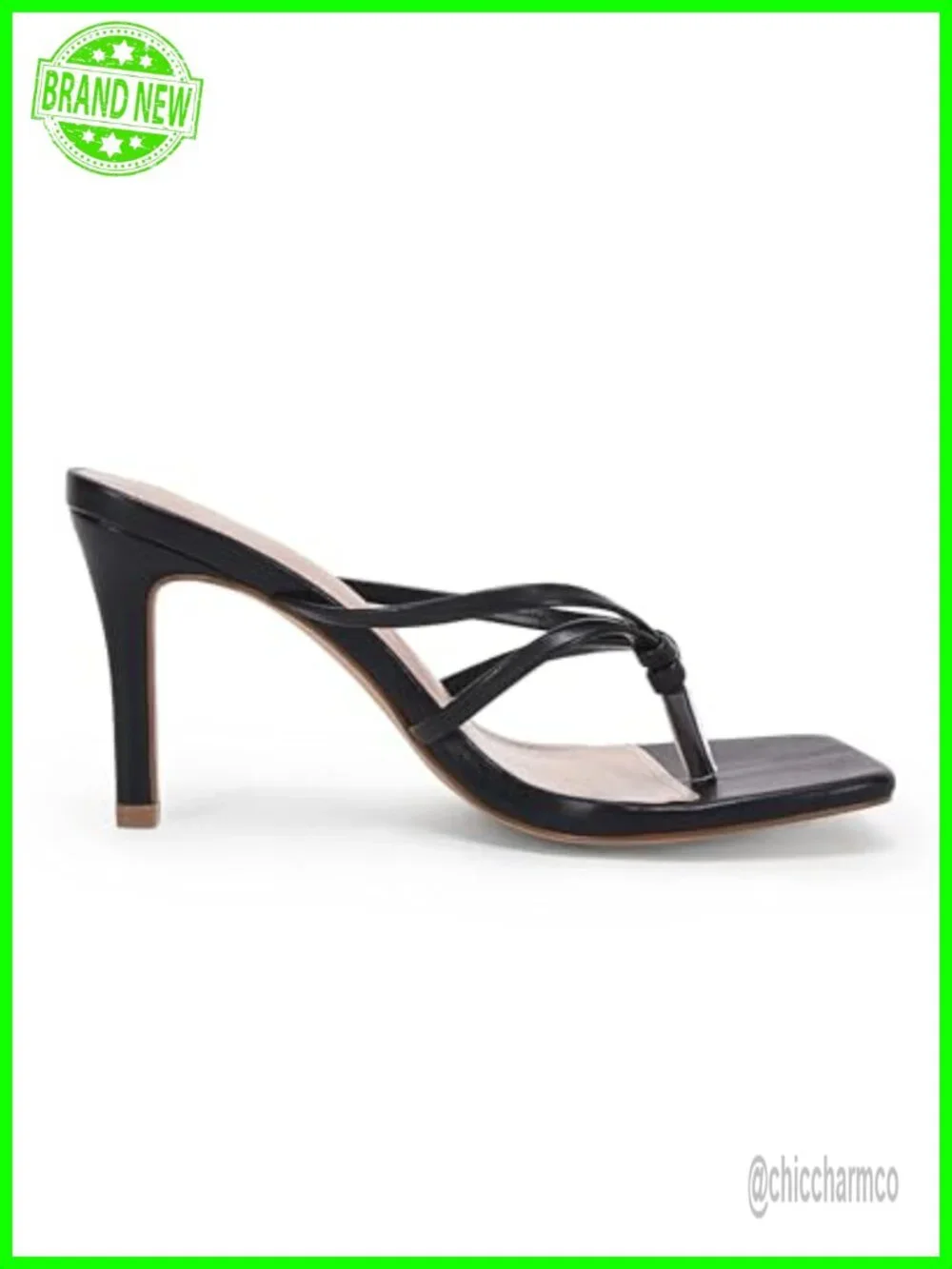 Strappy Square Toe Heeled Sandals Thong Slip On Stiletto Pumps